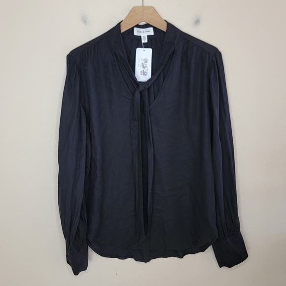 NWT Cloth & Stone | Black Tie Neck Long Sleeve Blouse Size Large - Picture 1 of 6